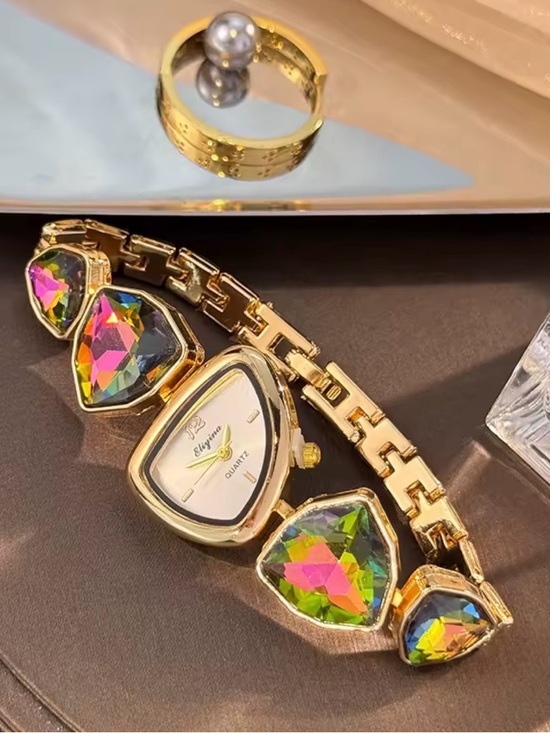 Kohl's Accessories - Kohl's Gold-Tone Bracelet Watch with Iridescent Multi-Color Crystals